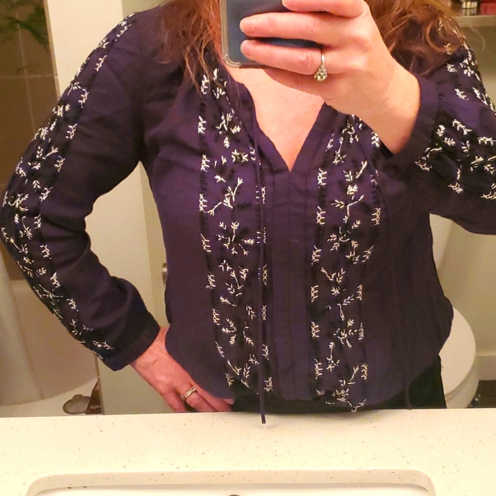 navy blue embroidered boho blouse